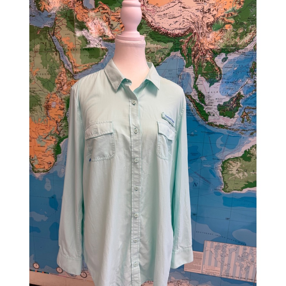Vineyard Vines Performance Fishing Shirt Mint Green Women Size 14 Button Down